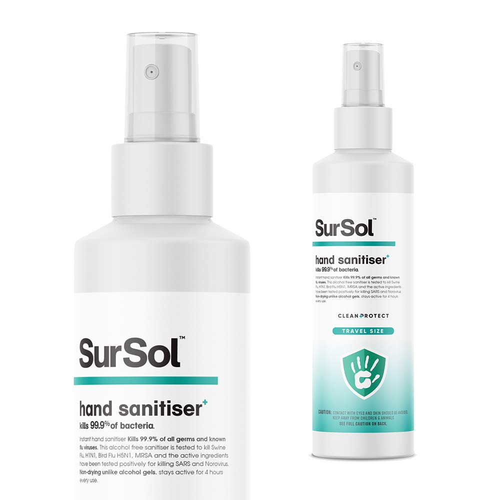 SurSol Hand sanitiser 250ml x 2 = 500Ml Non alcohol Kills germs EN1276 EN14476