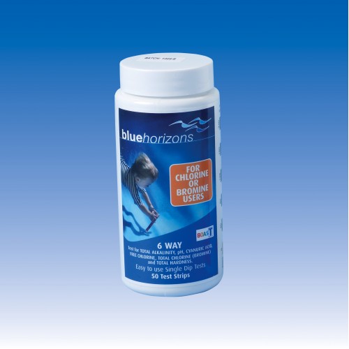 Blue Horizons - 6-Way Test Strips 1 X 50 Strips Chlorine PH TA Calcium Cyanuric