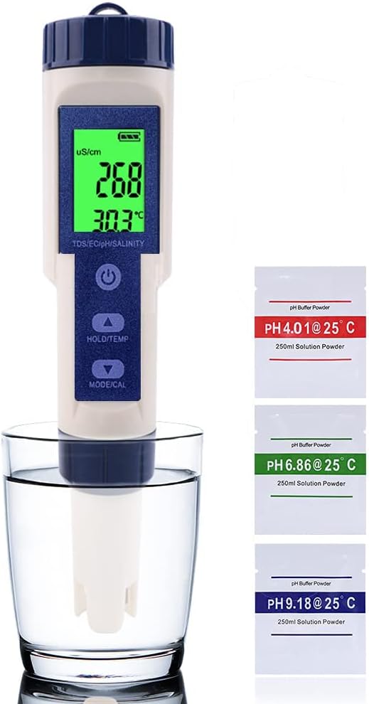 Deep Blue Pro 5-in-1 Digital Water Quality Tester with pH, Chlorine, ORP, Free chlorine and Temperature Measurements