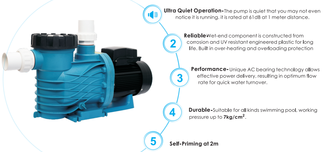 Deep Blue Pro 1.0HP Swimming Pool Pump, 220V/50Hz, with 2" Connection - Pro Pump 1.5HP 220V - Image 17