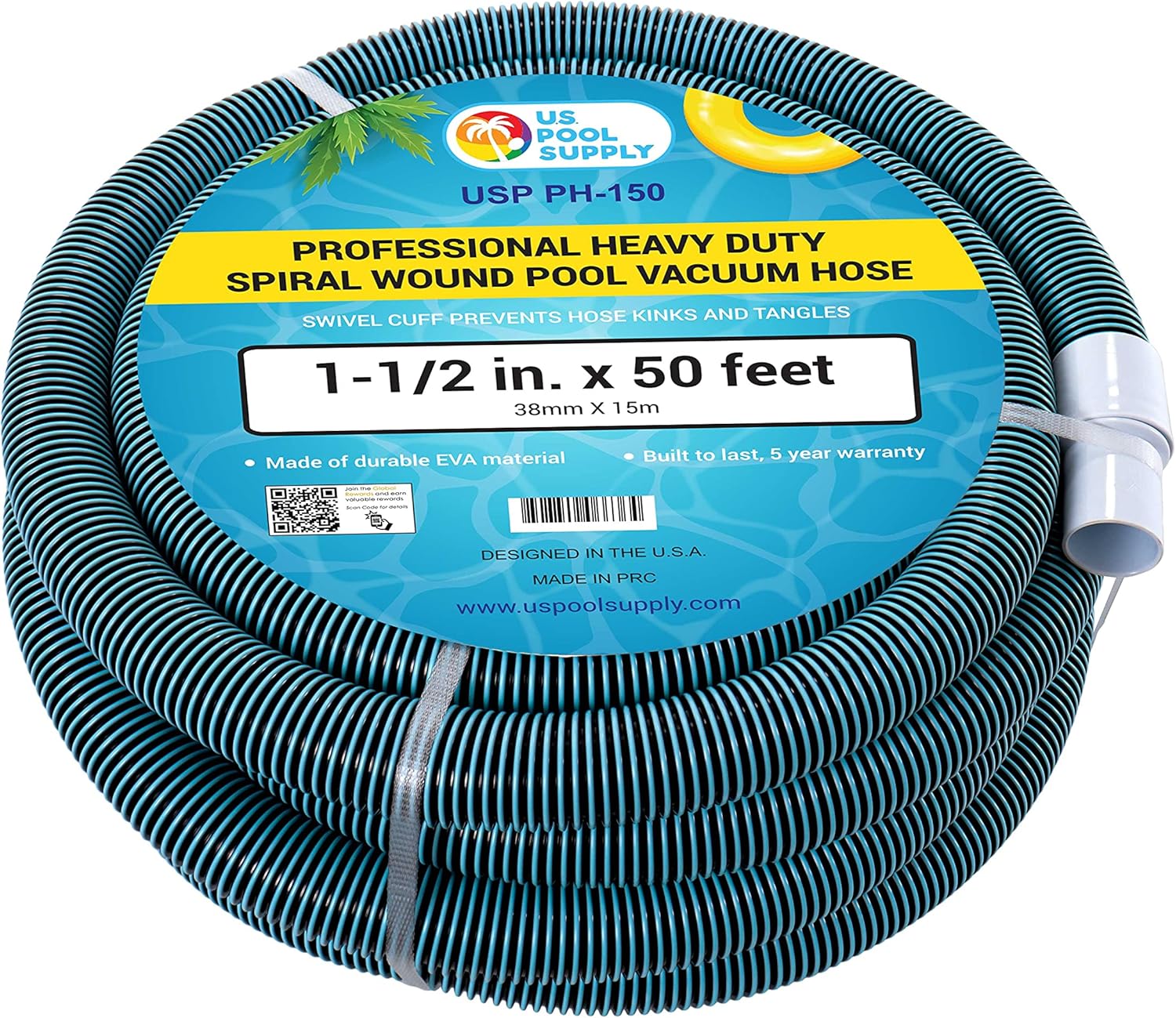 Deep Blue Pro 15m Dual Colour Swimming Pool Vacuum Hose, 1.5 Inch