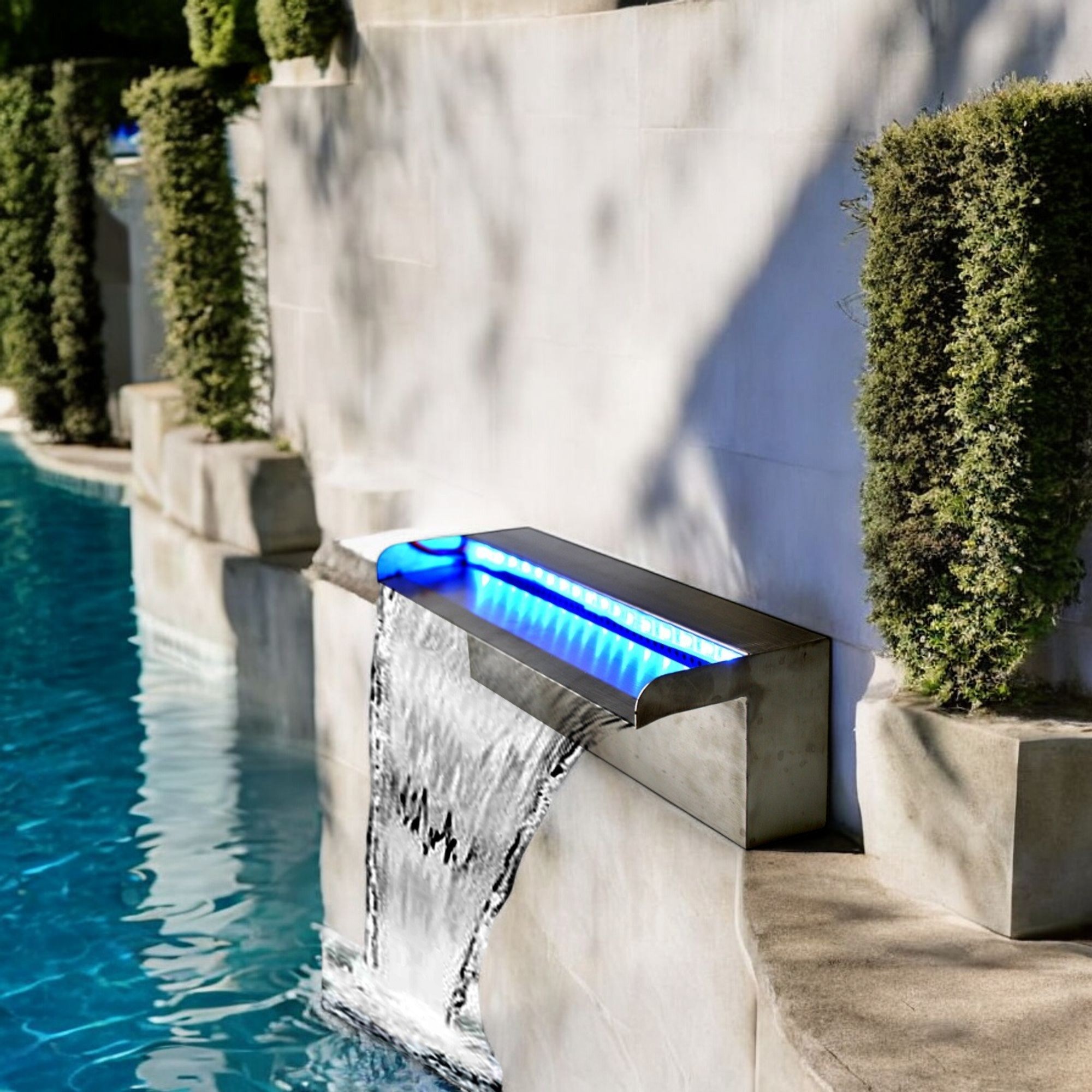 Deep Blue fountain / swimming Pool Waterfall 304 stainless steel water Feature 1200mm, 35mm Lip - Image 11