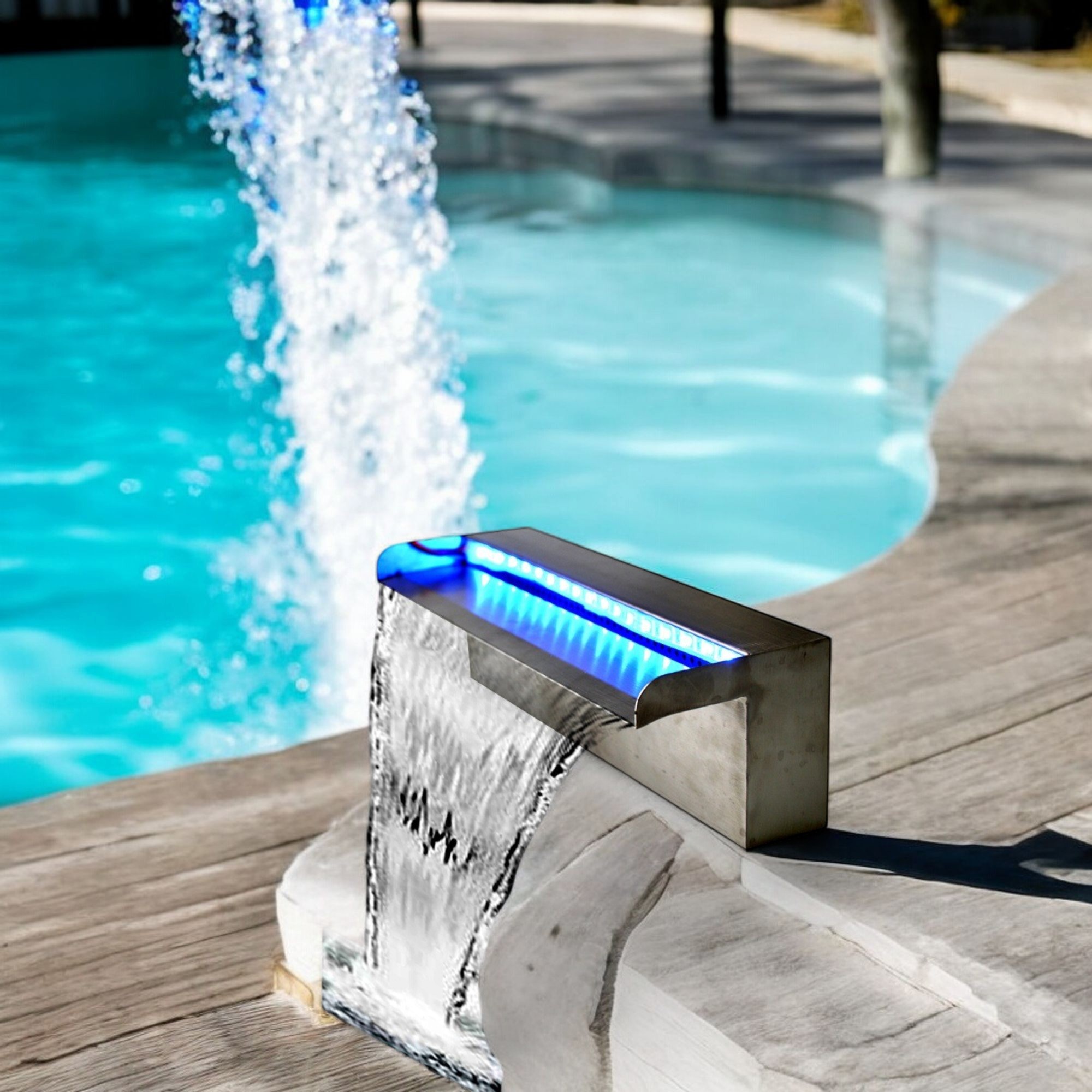 Deep Blue fountain / swimming Pool Waterfall 304 stainless steel water Feature 1200mm, 35mm Lip - Image 12