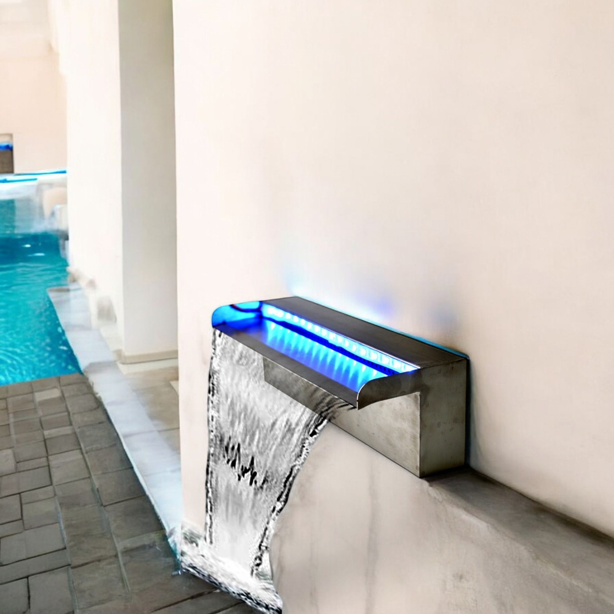 Deep Blue fountain / swimming Pool Waterfall 304 stainless steel water Feature 1200mm, 35mm Lip - Image 13