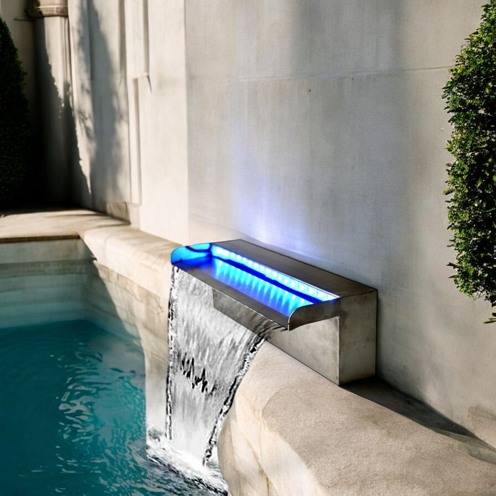 Deep Blue Professional fountain / swimming Pool Waterfall 316 stainless steel corrosion resistant water Feature 1200mm, 35mm Lip - Image 11