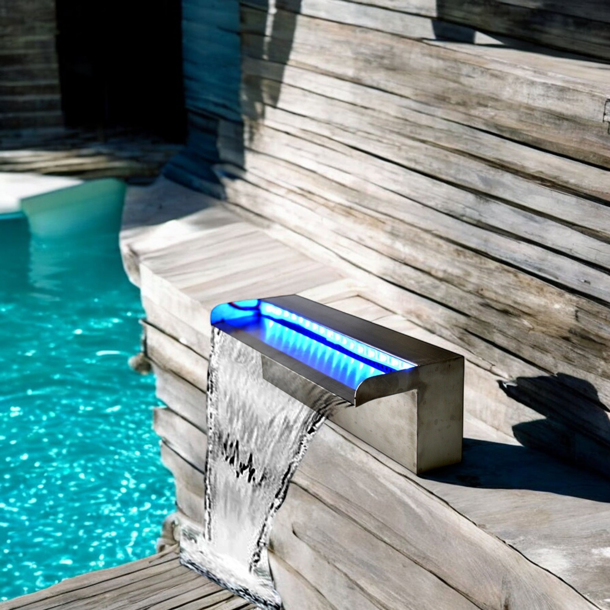 Deep Blue Professional fountain / swimming Pool Waterfall 316 stainless steel corrosion resistant water Feature 1200mm, 35mm Lip - Image 12