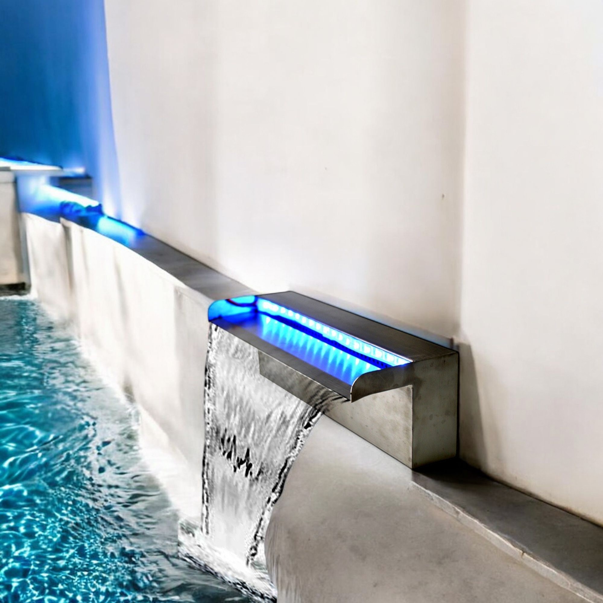 Deep Blue Professional fountain / swimming Pool Waterfall 316 stainless steel corrosion resistant water Feature 1200mm, 35mm Lip - Image 13