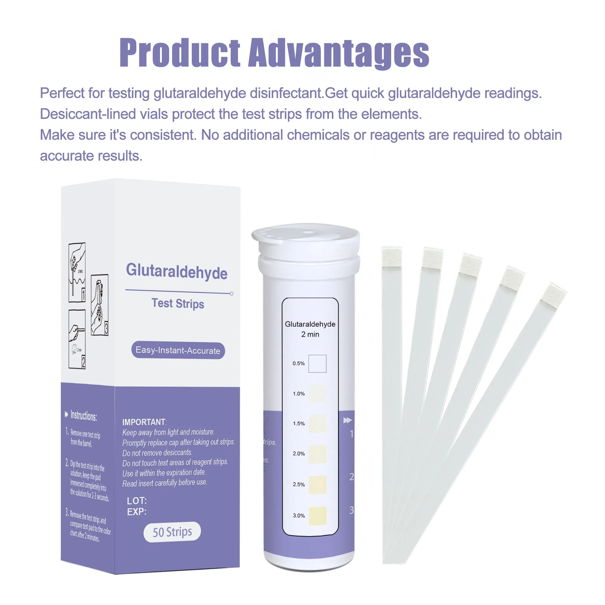 Deep Blue Glutaraldehyde Test Strips - Test Water Disinfectant Levels (0.5-3%) - Image 5