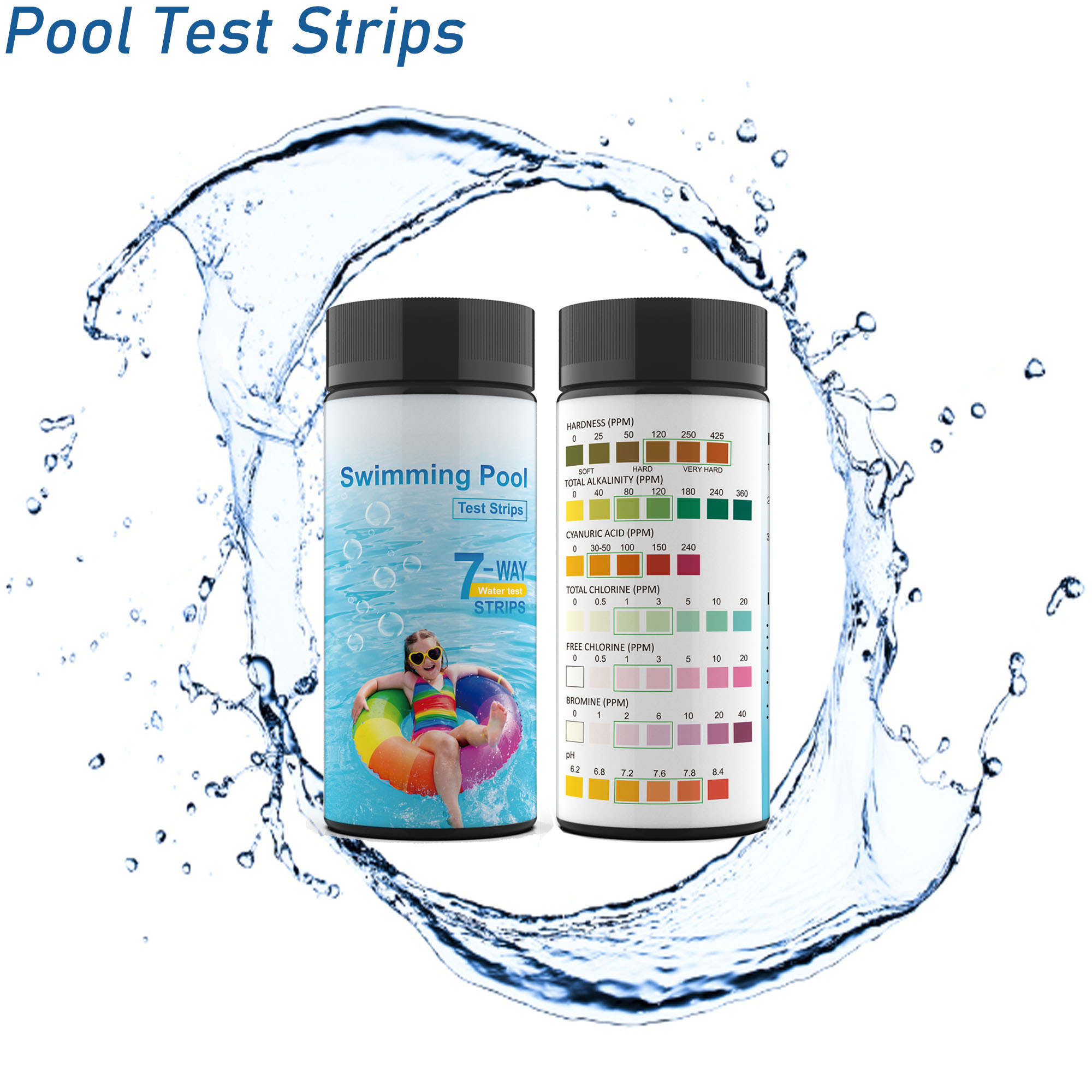 Deep Blue 7-in-1 Swimming Pool Test Strips - pH, Chlorine, Bromine & Alkalinity Water Check - Image 2