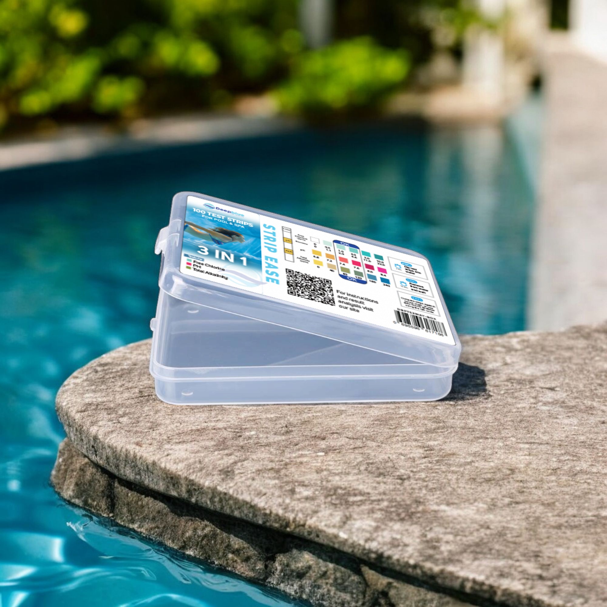 Deep Blue Strip-Ease 100 Test Strips (Box) for Pool and Hot Tub Testing, Free Analysis App - Chlorine, Bromine, pH, Alkalinity, Hardness, Cyanuric - 3 Way Chlorine - Image 3