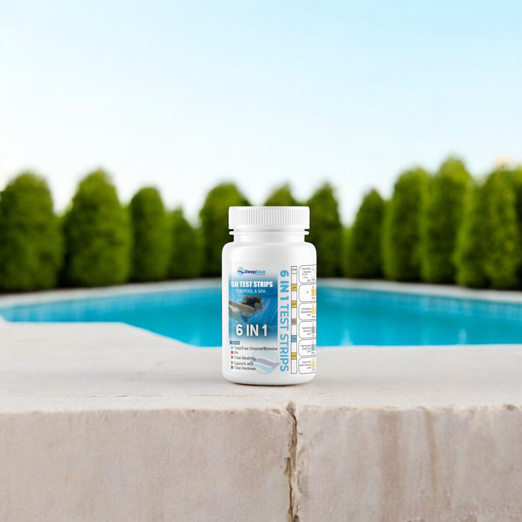 Deep Blue Strip-Ease 50 Test Strips (Bottle) for Pool and Hot Tub Testing, Free Analysis App - Chlorine, Bromine, pH, Alkalinity, Hardness, Cyanuric - 6 Way Chlorine - Image 7