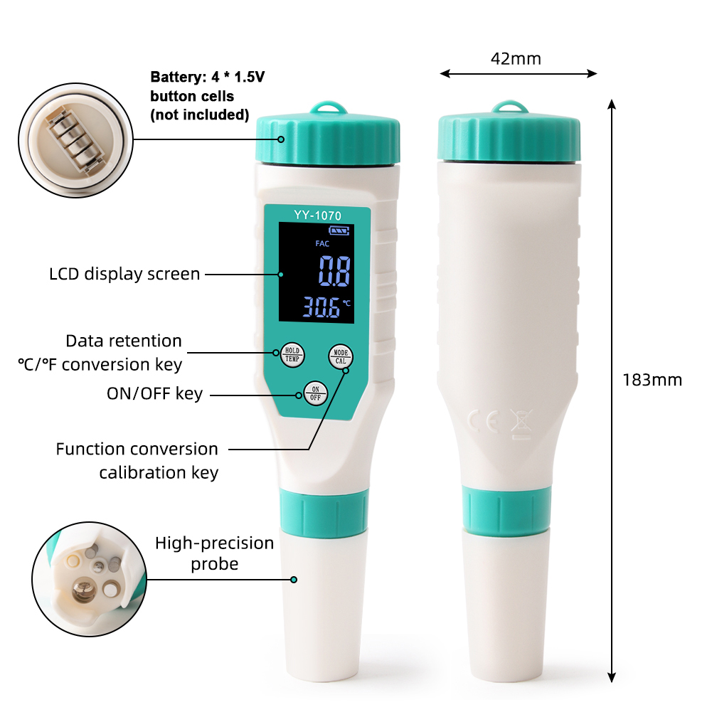 Digital 5-in-1 Water Tester for pH, Chlorine, ORP, Free Chlorine and Temperature Readings - 5 in 1 - Image 3