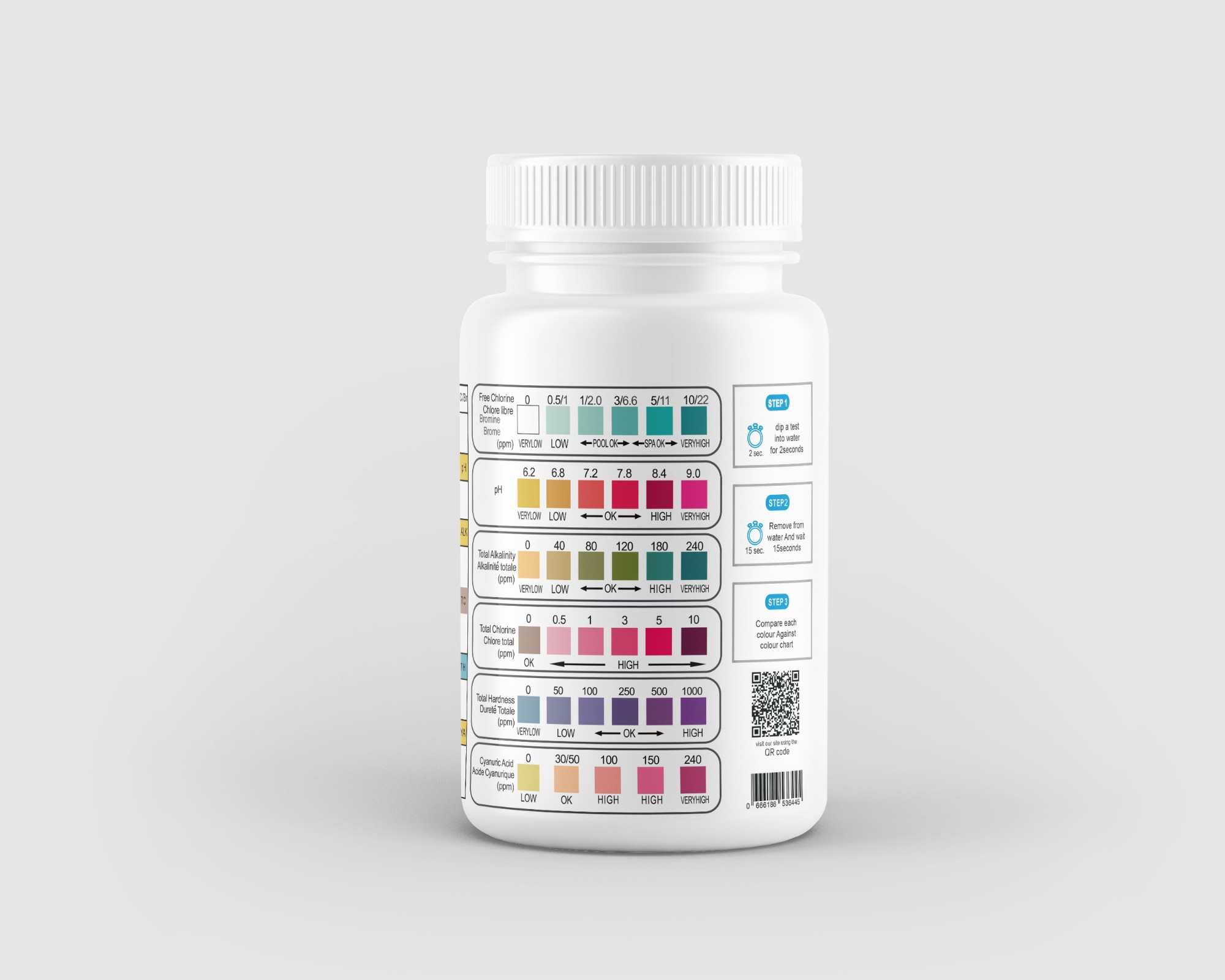 Deep Blue Strip-Ease 50 Test Strips (Bottle) for Pool and Hot Tub Testing, Free Analysis App - Chlorine, Bromine, pH, Alkalinity, Hardness, Cyanuric - 10x 6 Way Chlorine - Image 2